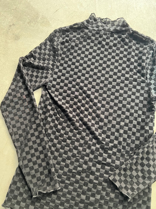 Black Sheer Checkered Mockneck