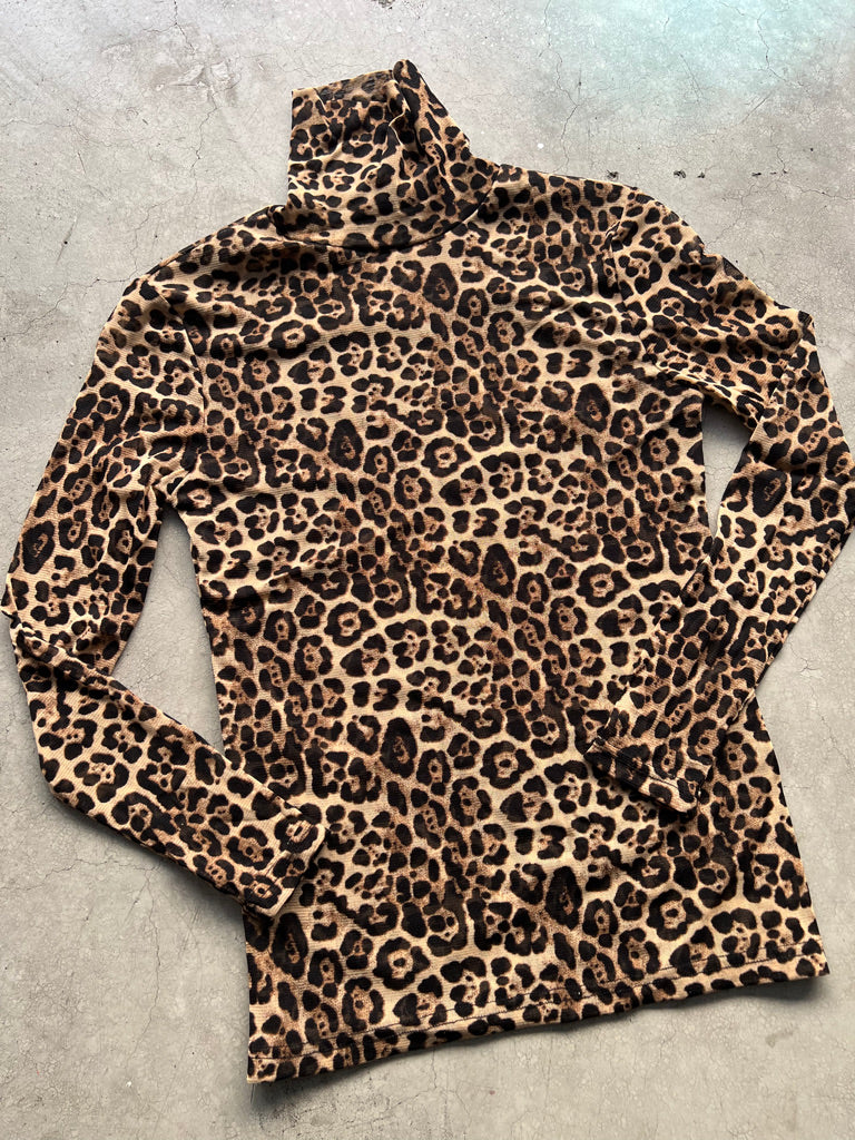 Sheer Leopard Mock Neck Top