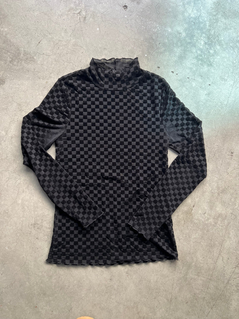 Black Sheer Checkered Mockneck